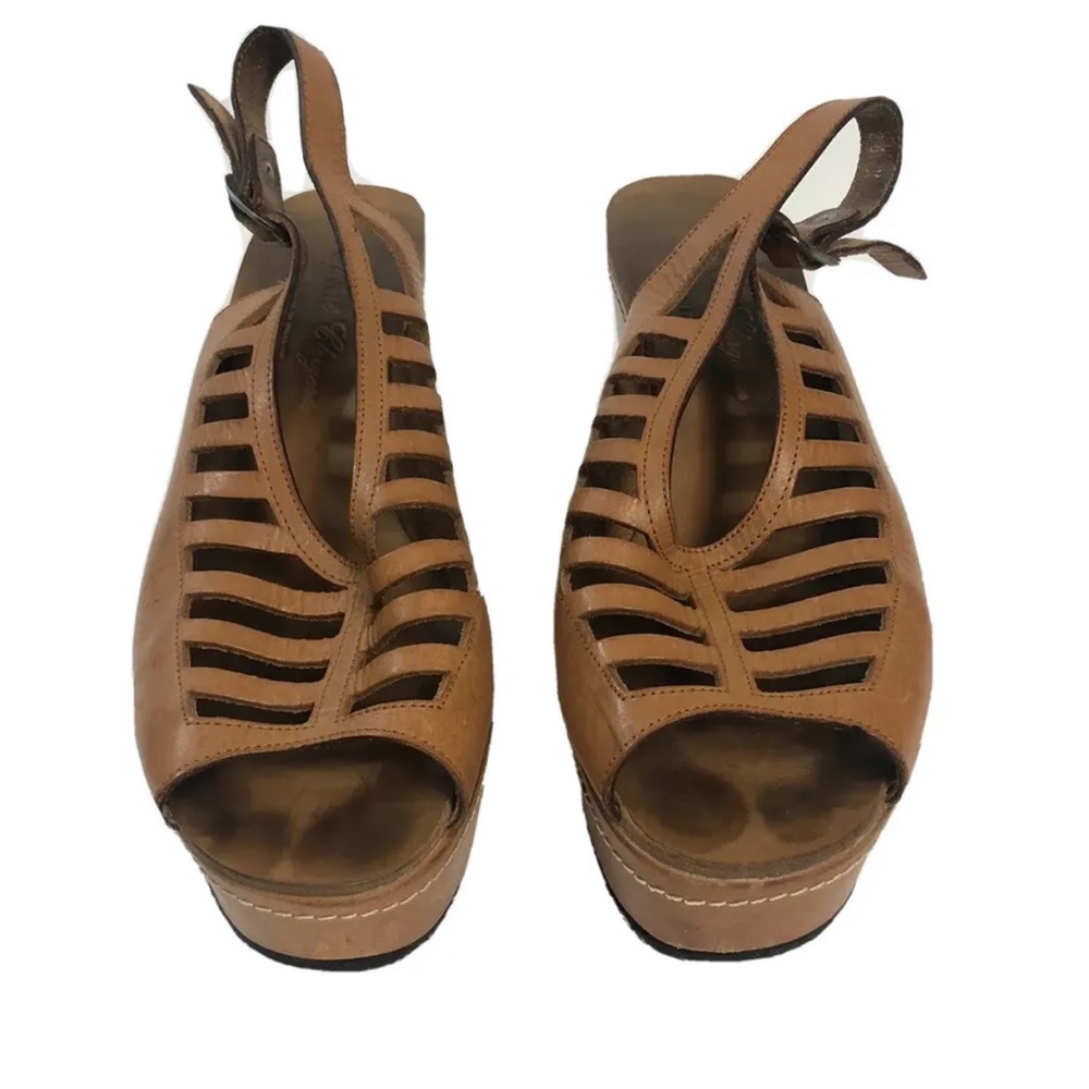 Women’s Robert Clergerie Cognac Leather Cutout Platform Sandals Size 8.5